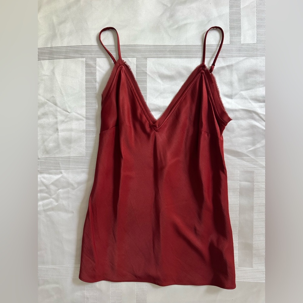 Satin V-Neck Camisole— Deep Rust Red